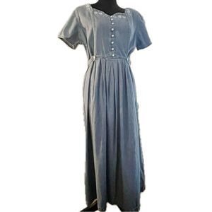 Basic Editions Slate Blue Maxi Dress with Button Front